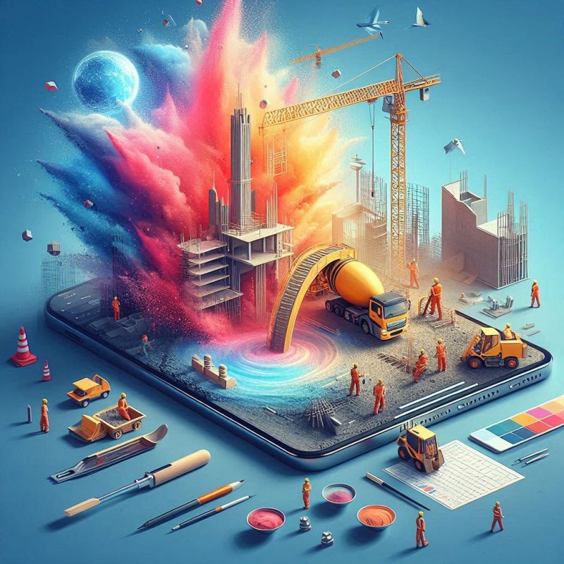 Colourful illustration of construction data and technology