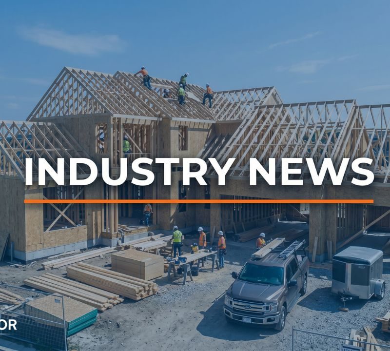Industry news banner shown over a residential street