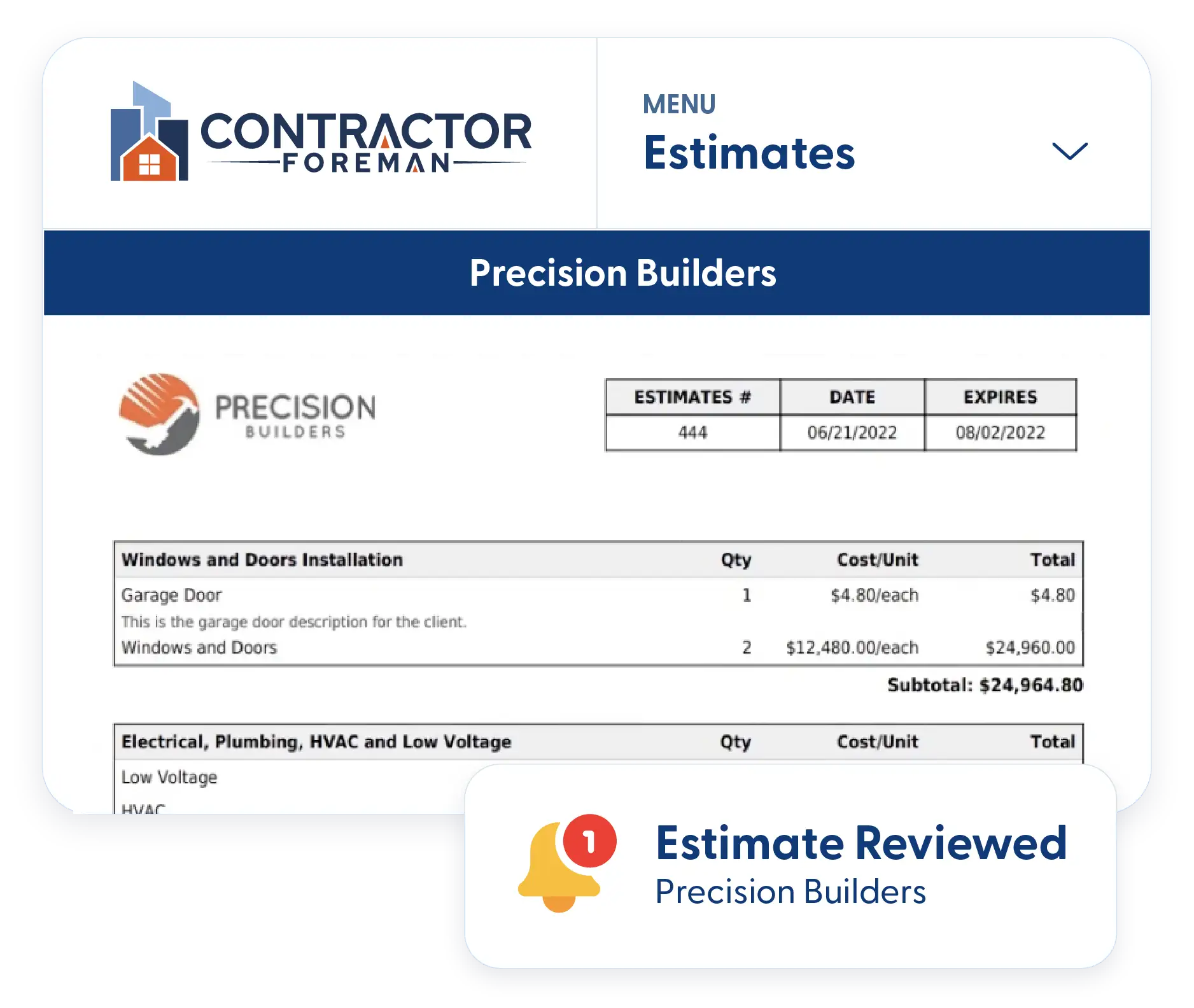 Estimates in Contractor Foreman