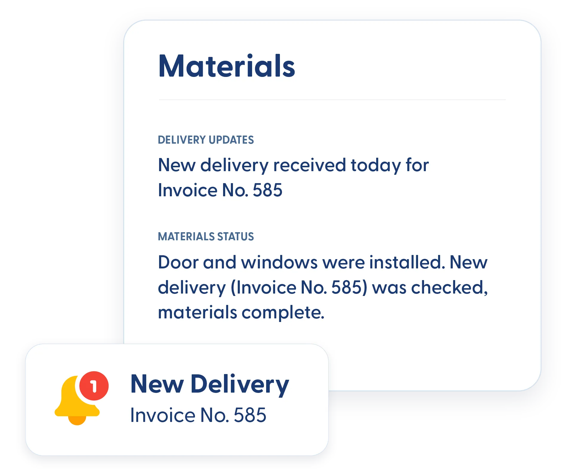 New material delivery notification in Contractor Foreman