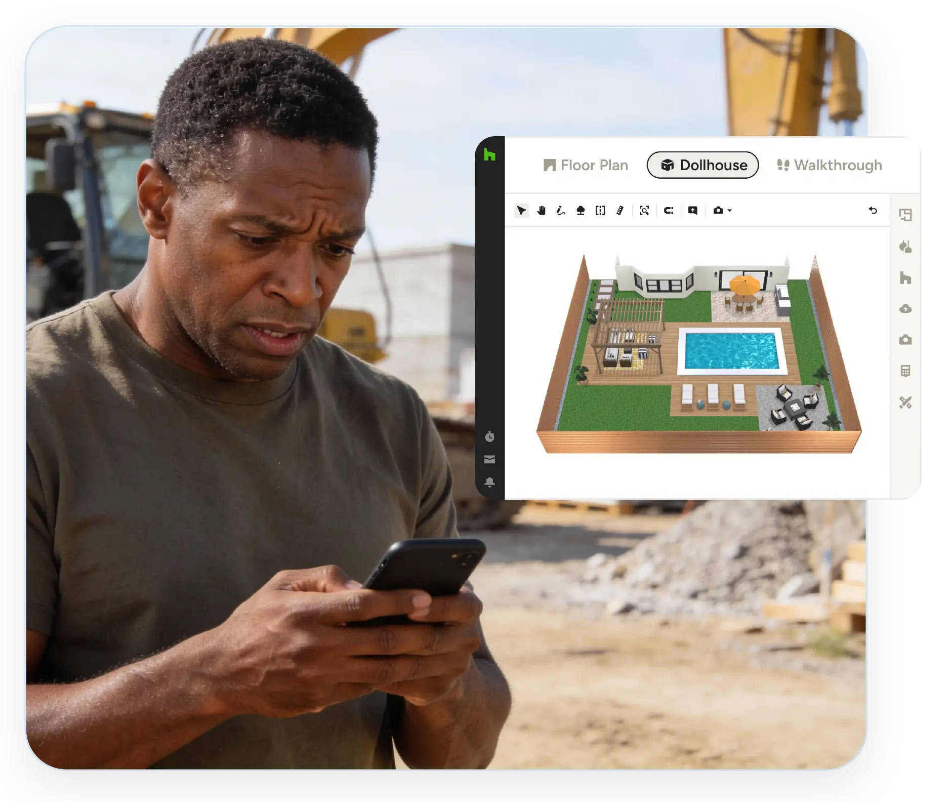 Contractor viewing a 3D model on a phone
