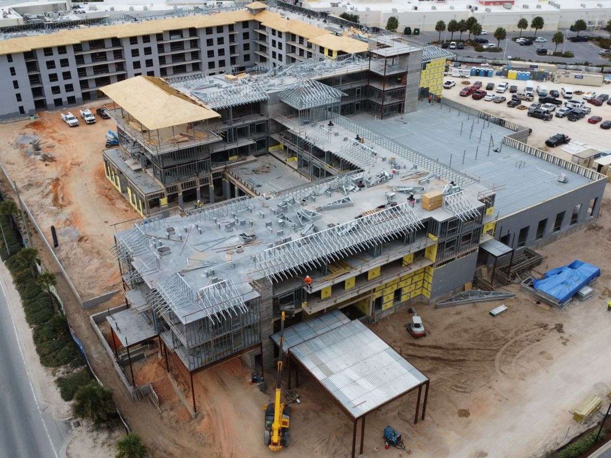 Steel frame of a commercial building under construction