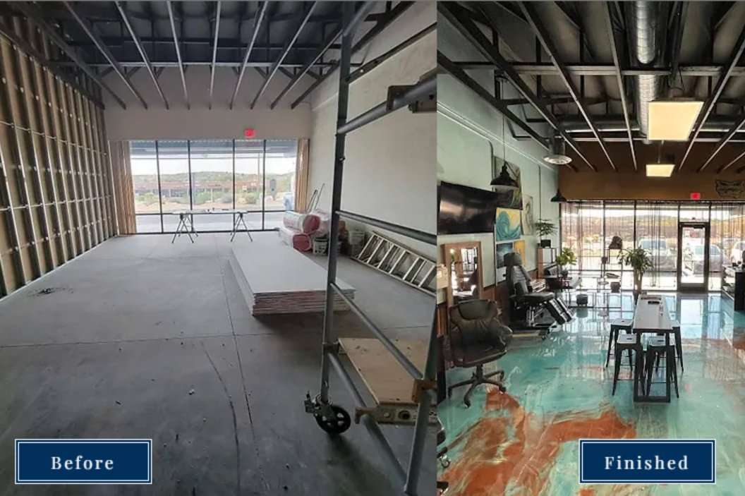 Before and after comparison of an interior fit-out