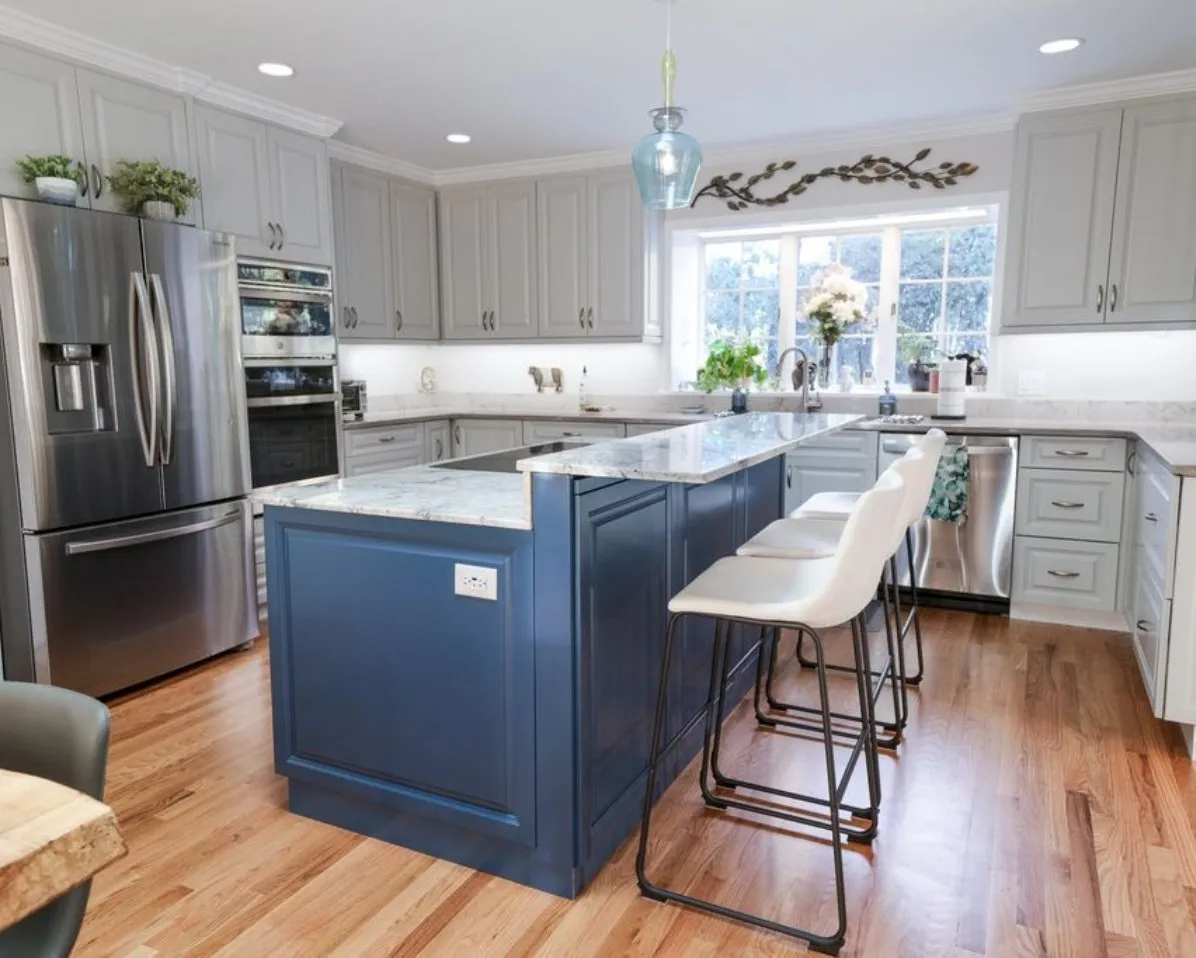 Completed modern kitchen with a central island