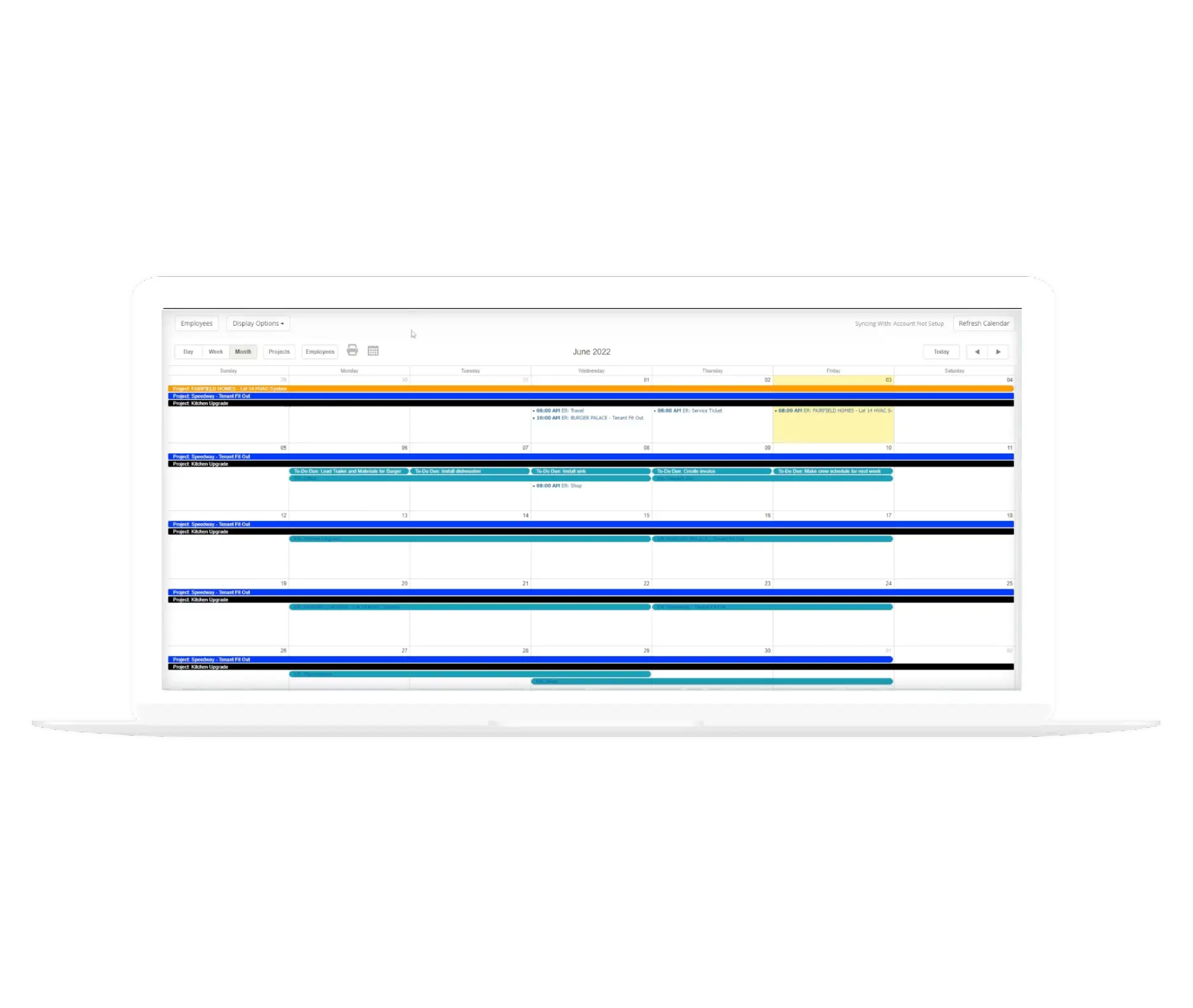 Reviewing calendar in Contractor Foreman
