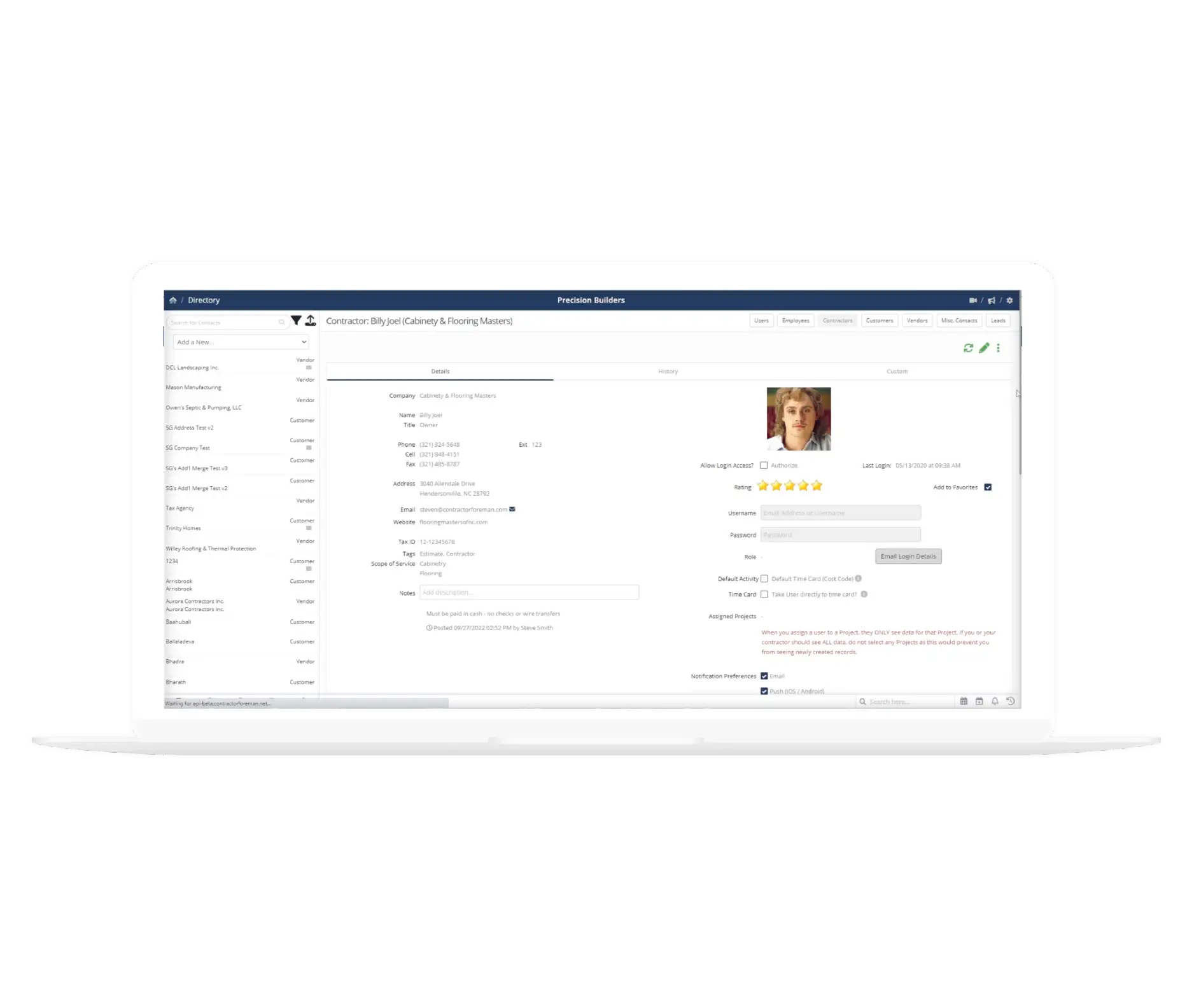 Directory in Contractor Foreman
