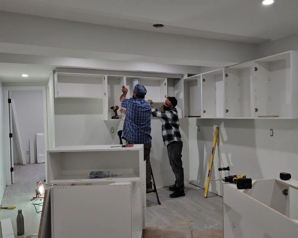 Interior renovation work in progress on a kitchen