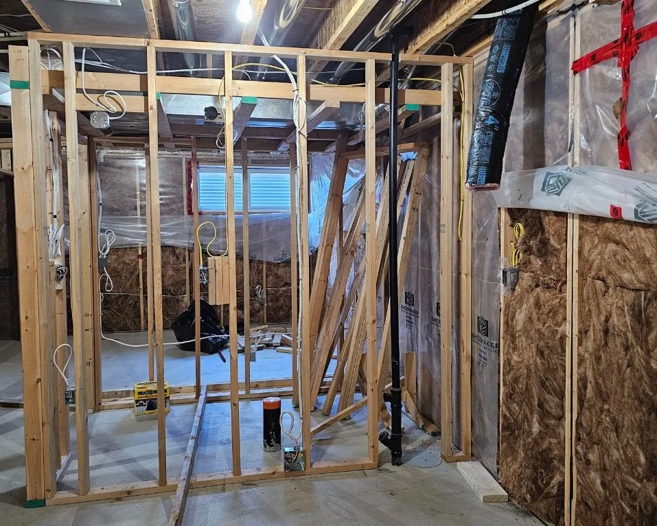 Interior stripped back to studs during a renovation
