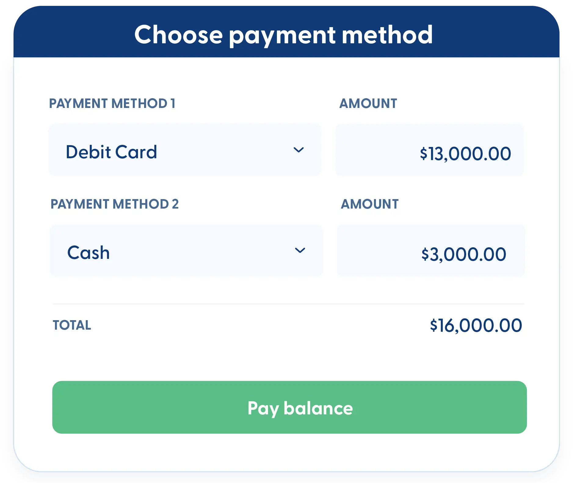 Choosing a payment method and splitting a balance in Contractor Foreman