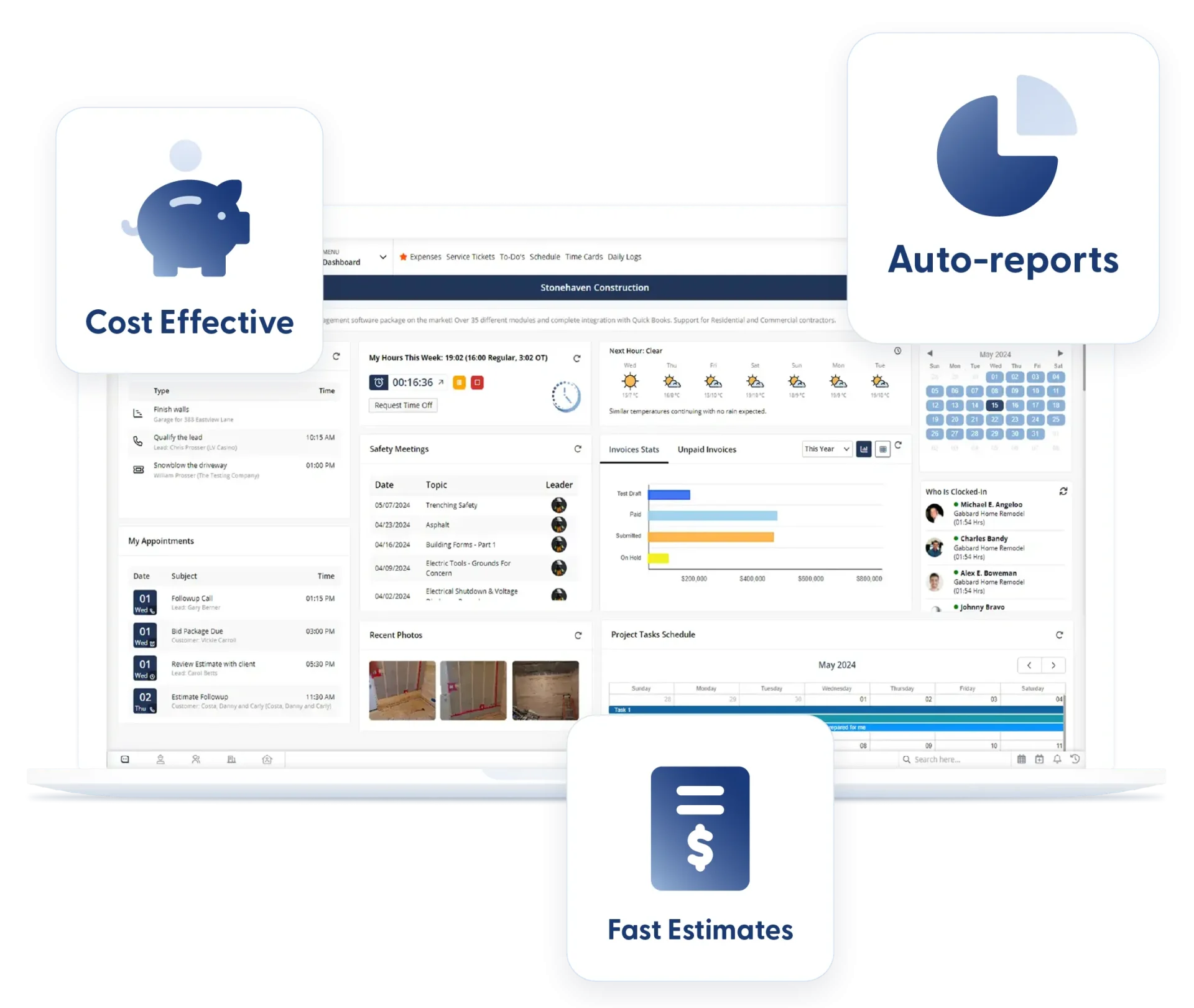 Reporting dashboard with charts in Contractor Foreman