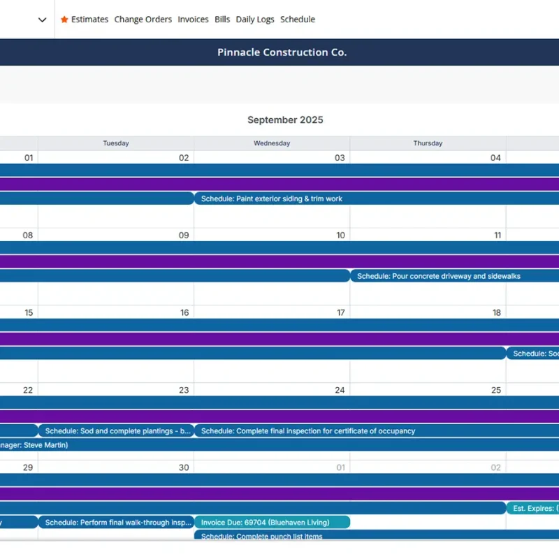 Calendar workflow for contractors