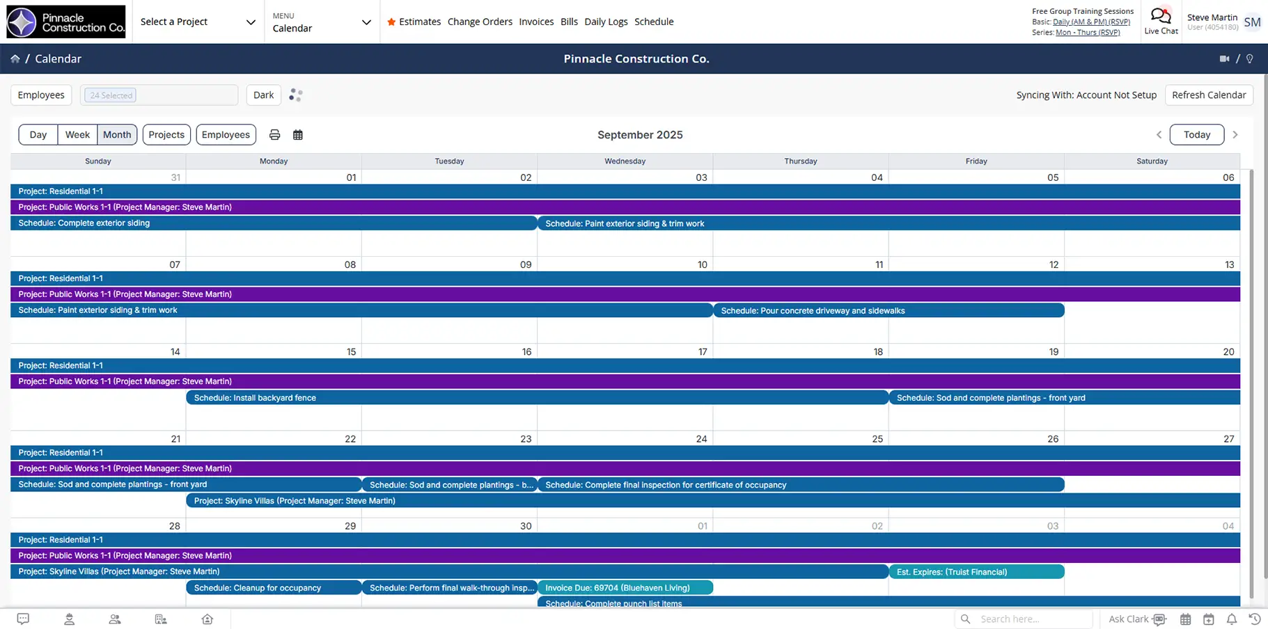 Calendar workflow for contractors