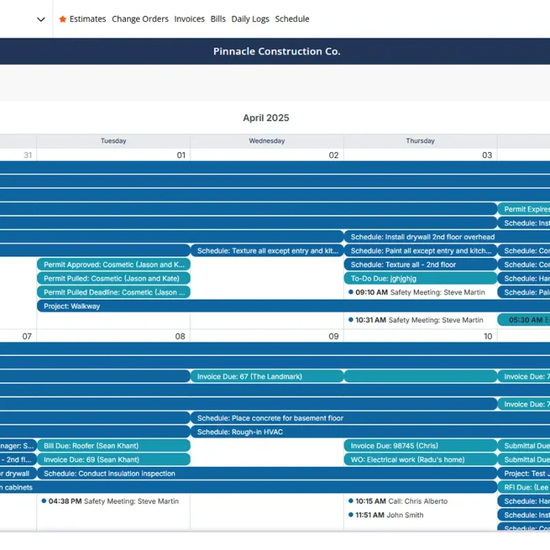 Calendar tools inside the Contractor Foreman app