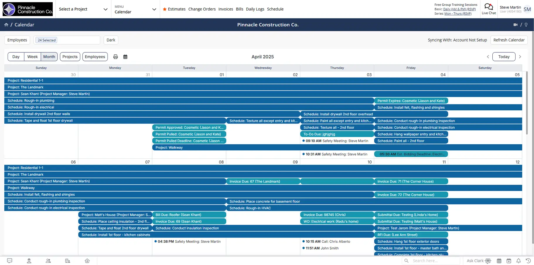 Calendar tools inside the Contractor Foreman app