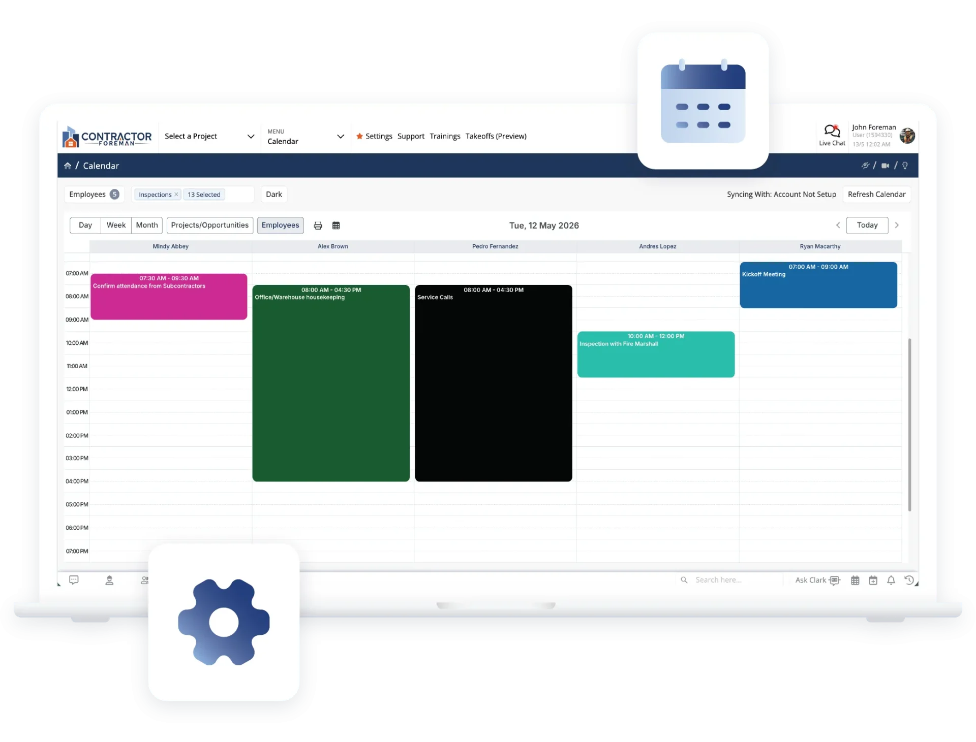 Construction calendar tracked in Contractor Foreman