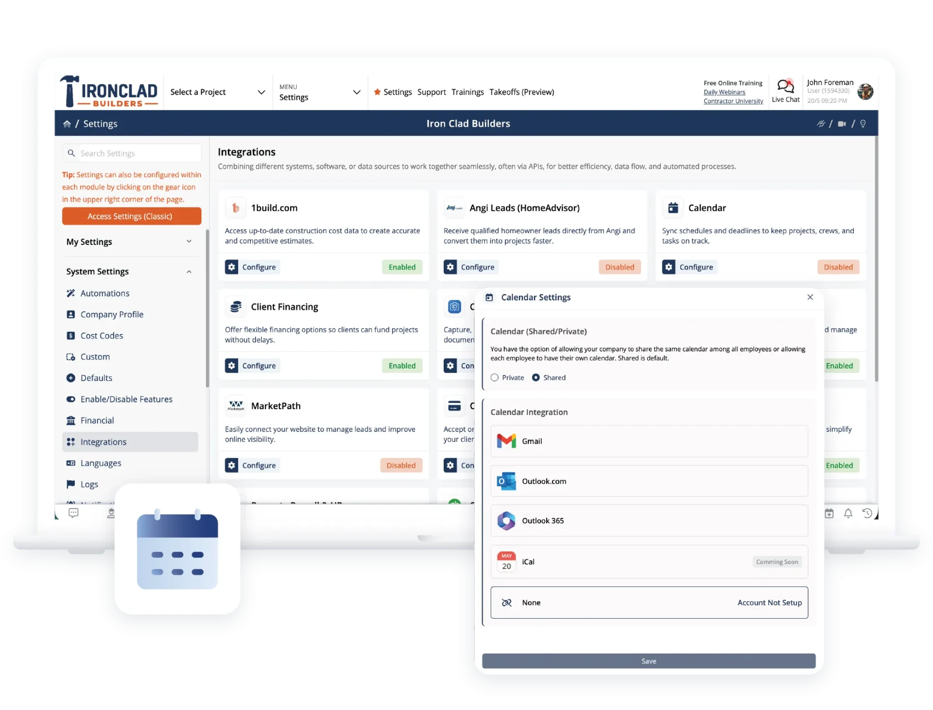 Contractor Foreman displaying calendar