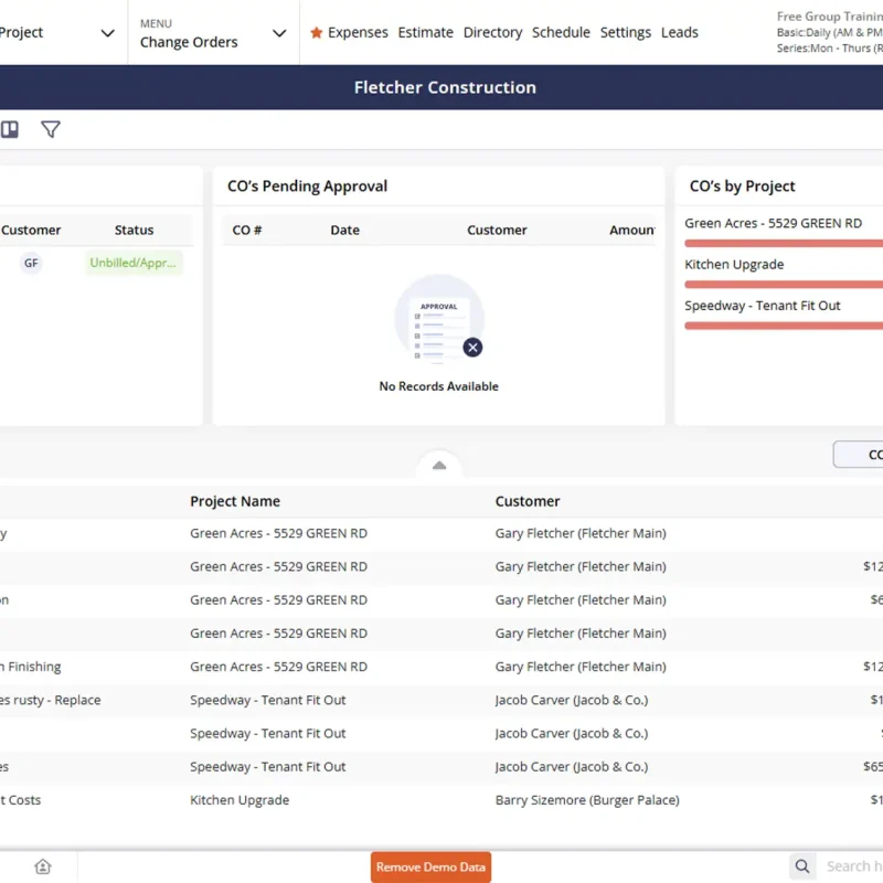 Contractor Foreman change orders screen