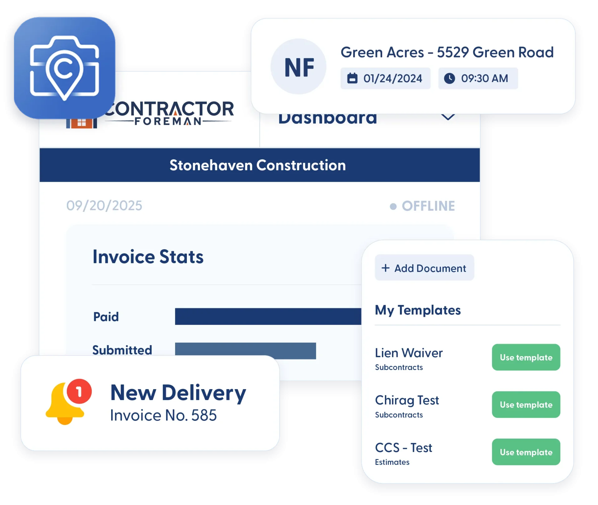 Contractor Foreman CompanyCam integration screen