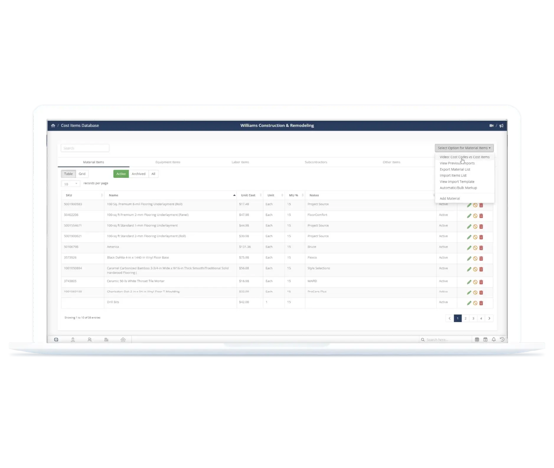 Cost tracking in Contractor Foreman