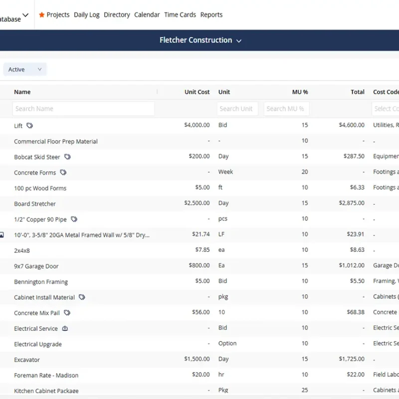 Close-up of cost tracking in Contractor Foreman