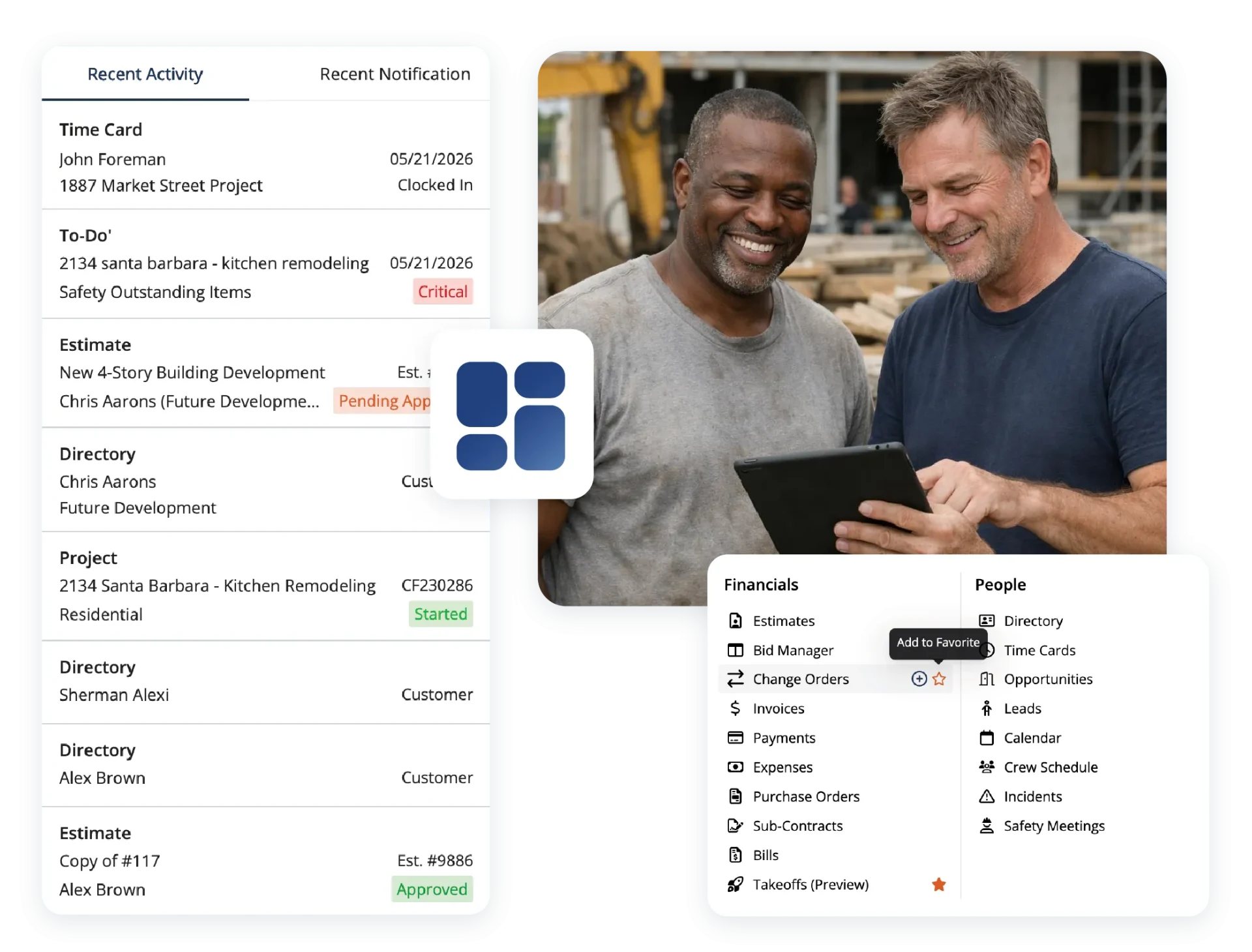 Construction dashboard tracked in Contractor Foreman