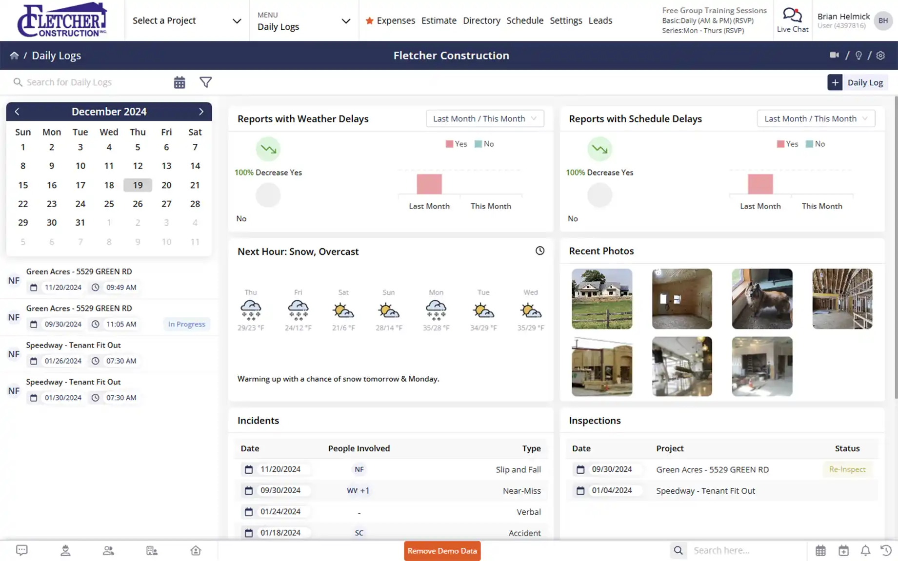 Contractor Foreman daily logs screen