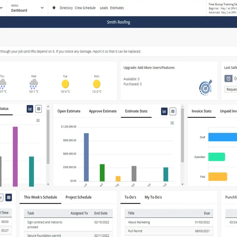 Contractor Foreman dashboard screen