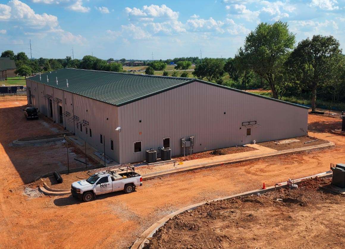 Commercial building under construction on a cleared site