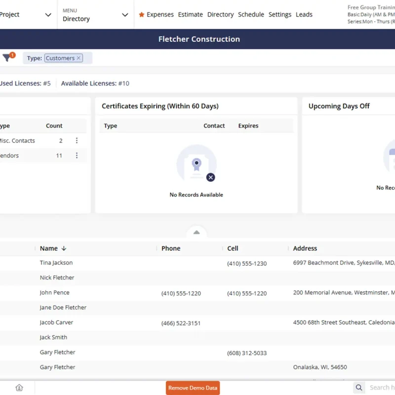 Managing directory on a construction project
