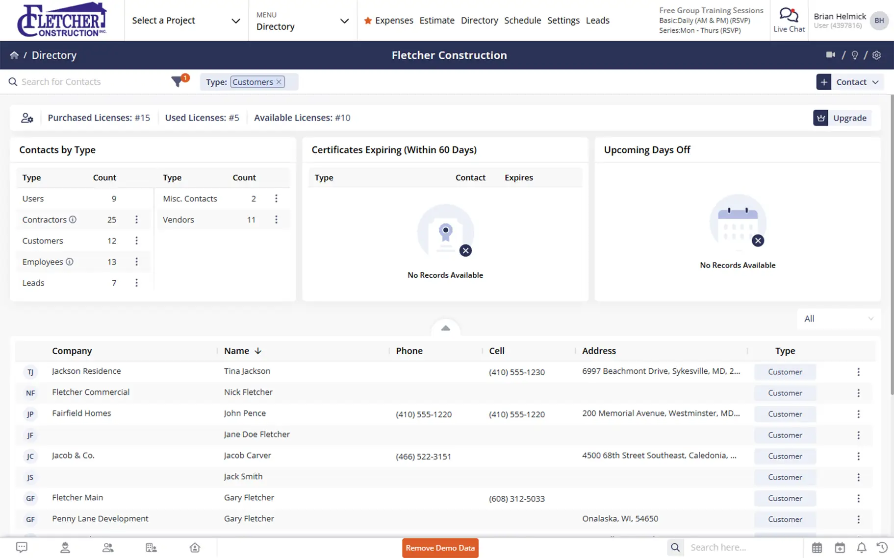 Managing directory on a construction project