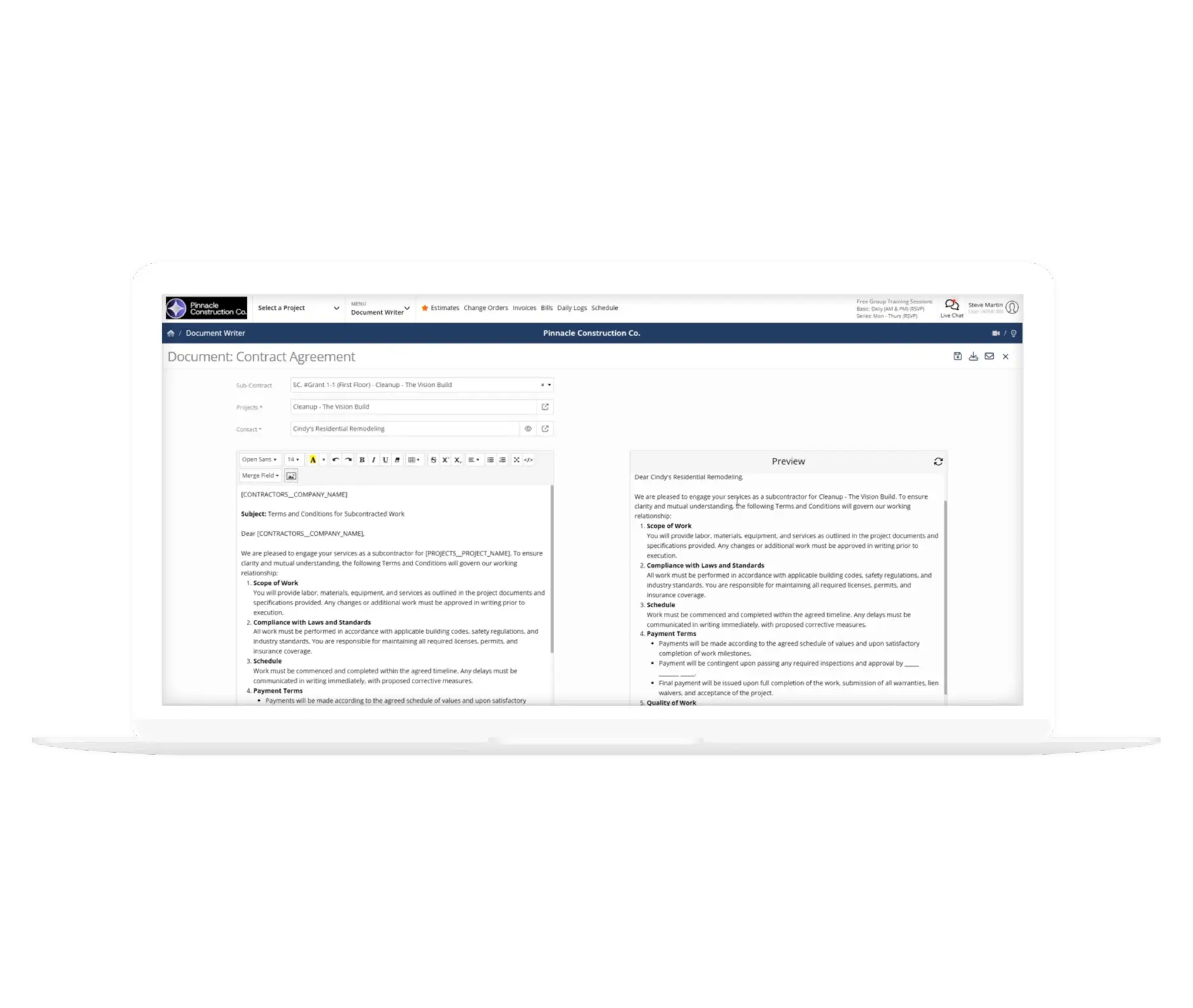 Directory tools inside the Contractor Foreman app