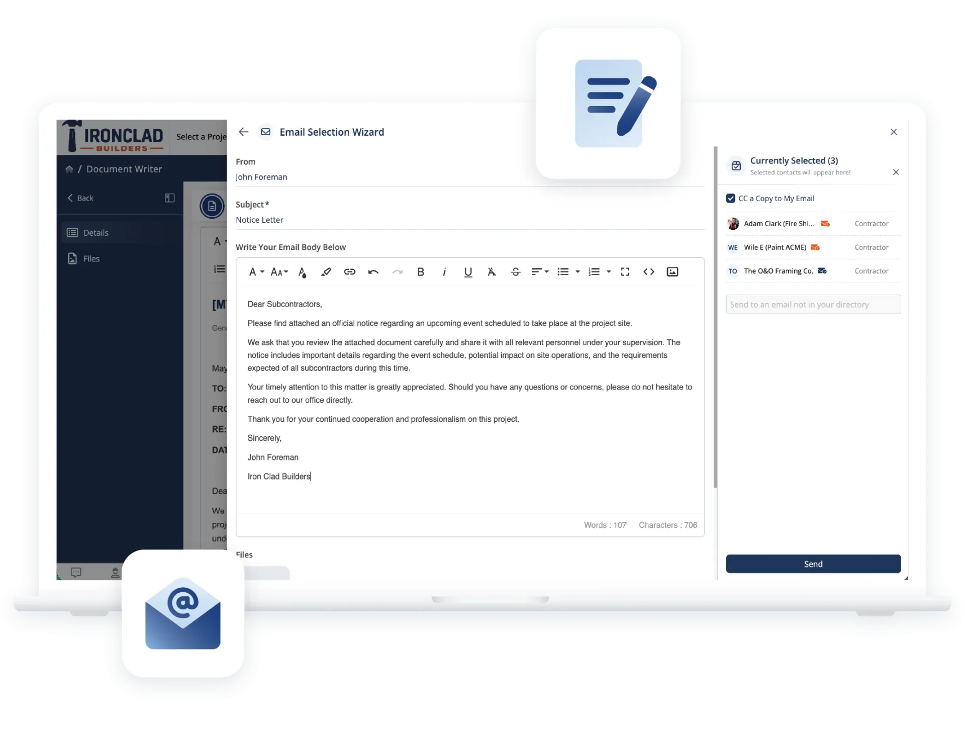 Contractor Foreman displaying document management