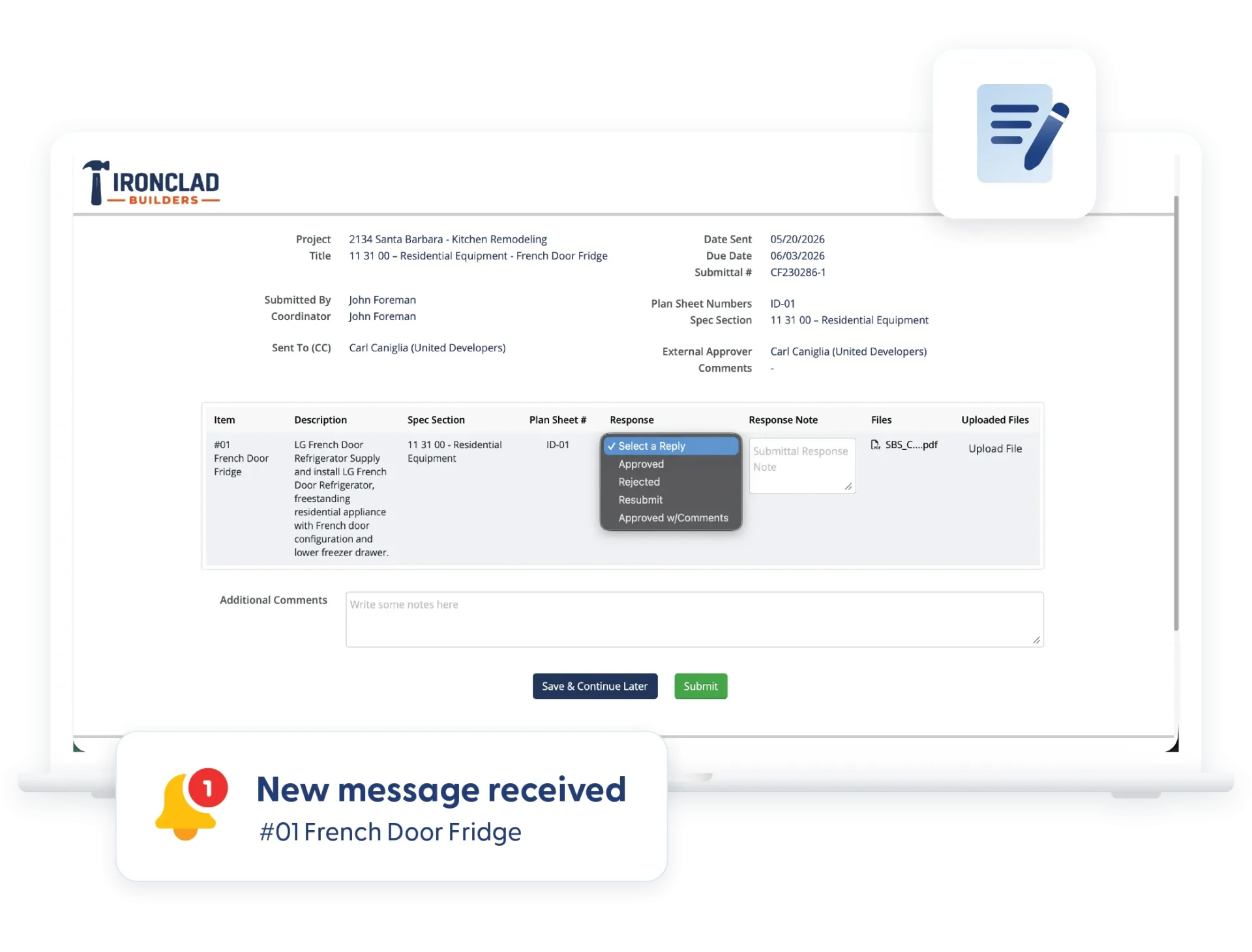 Submittals in Contractor Foreman