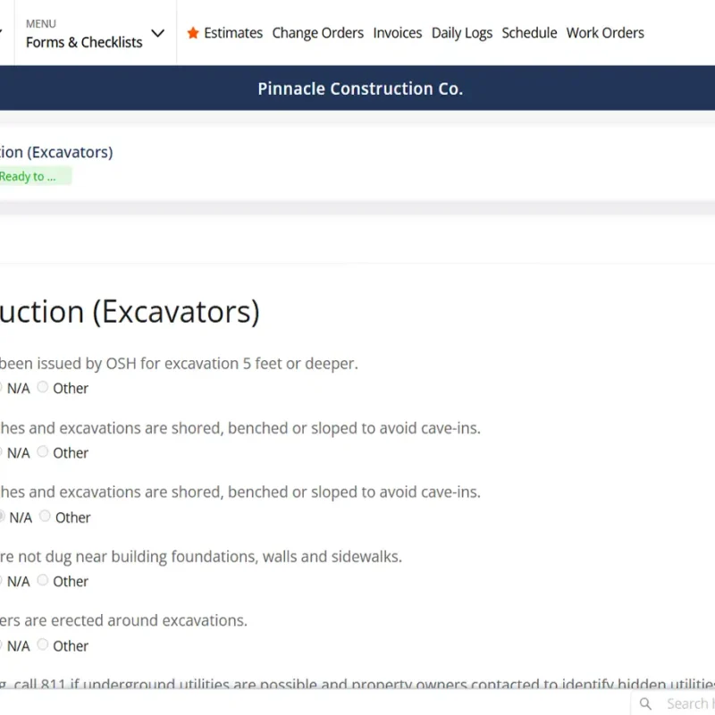 Contractor Foreman document management screen