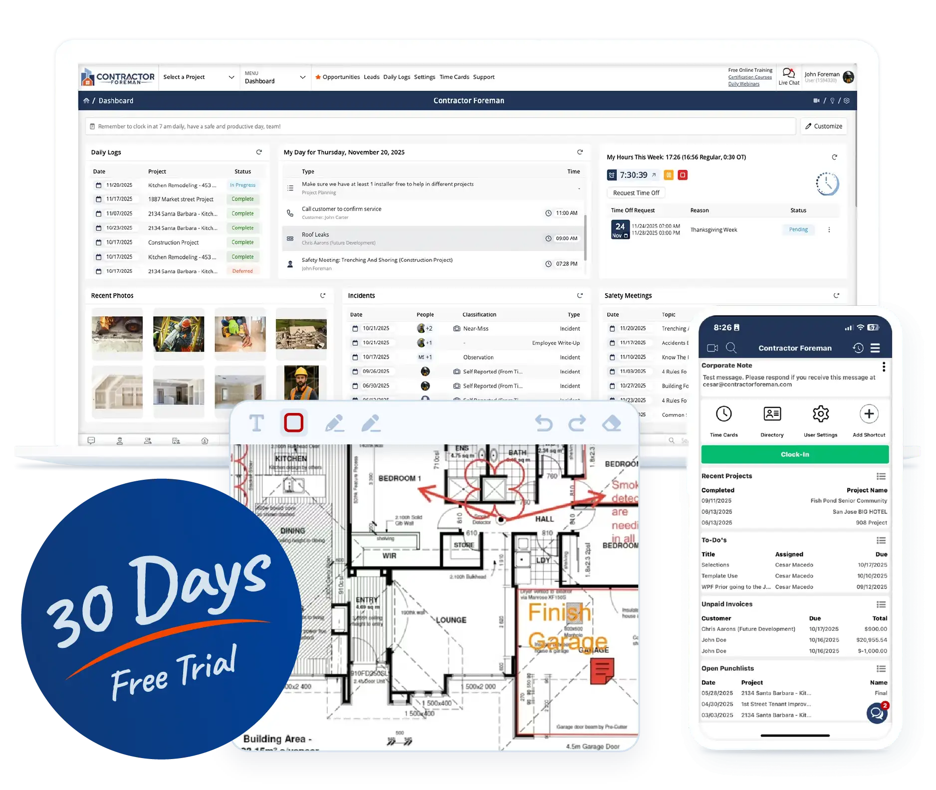 Contractor Foreman free trial signup screen