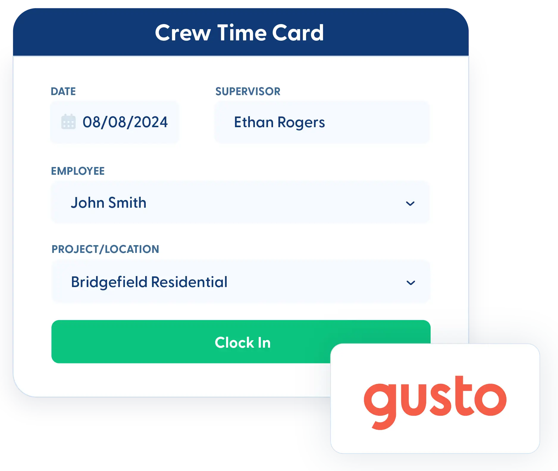 Contractor Foreman Gusto integration screen