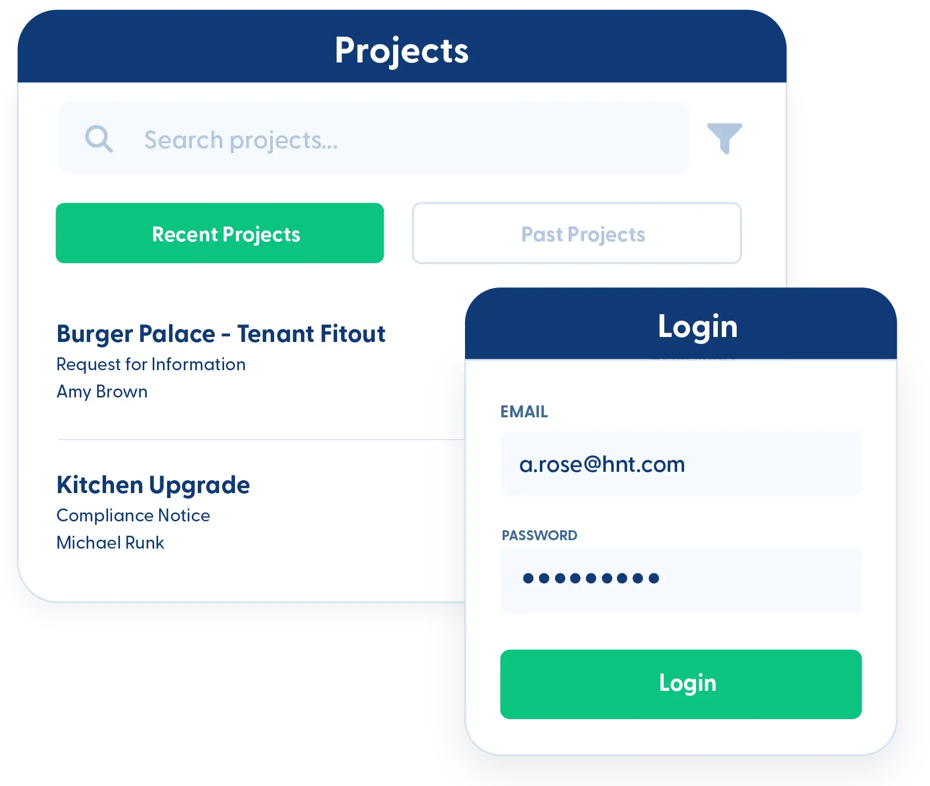 Login screen in Contractor Foreman
