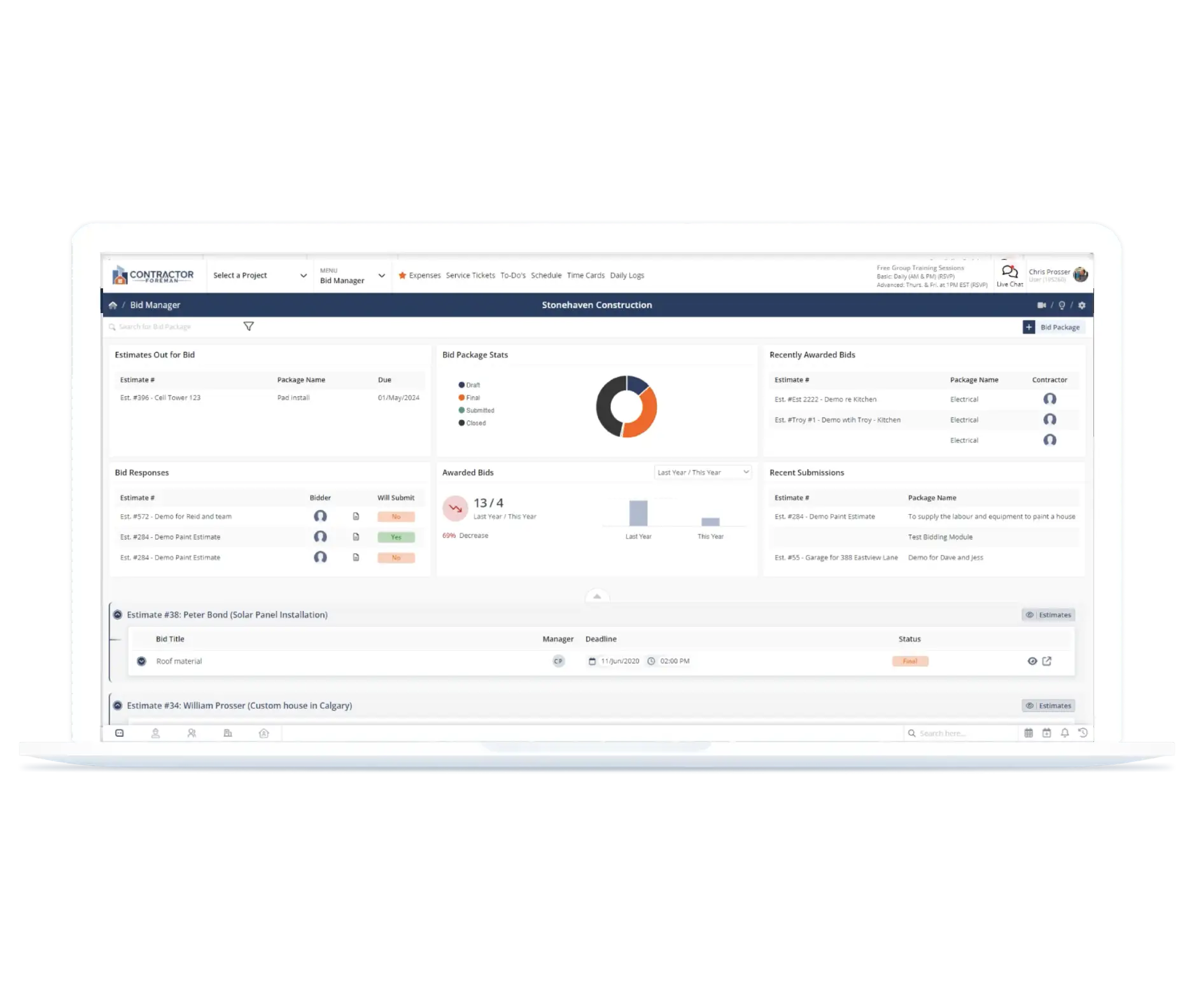 Creating a new bid in Contractor Foreman