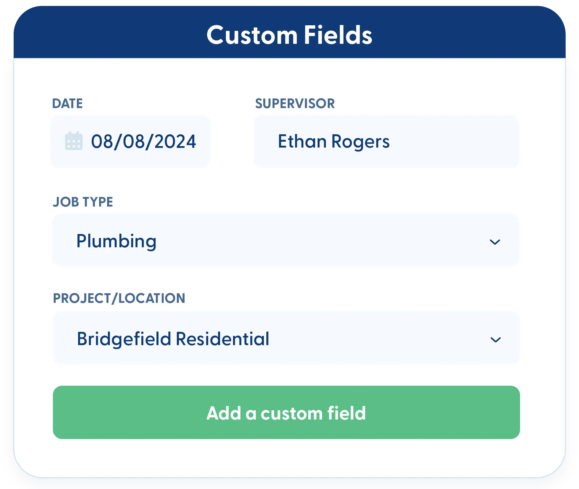 Custom field setup screen in Contractor Foreman