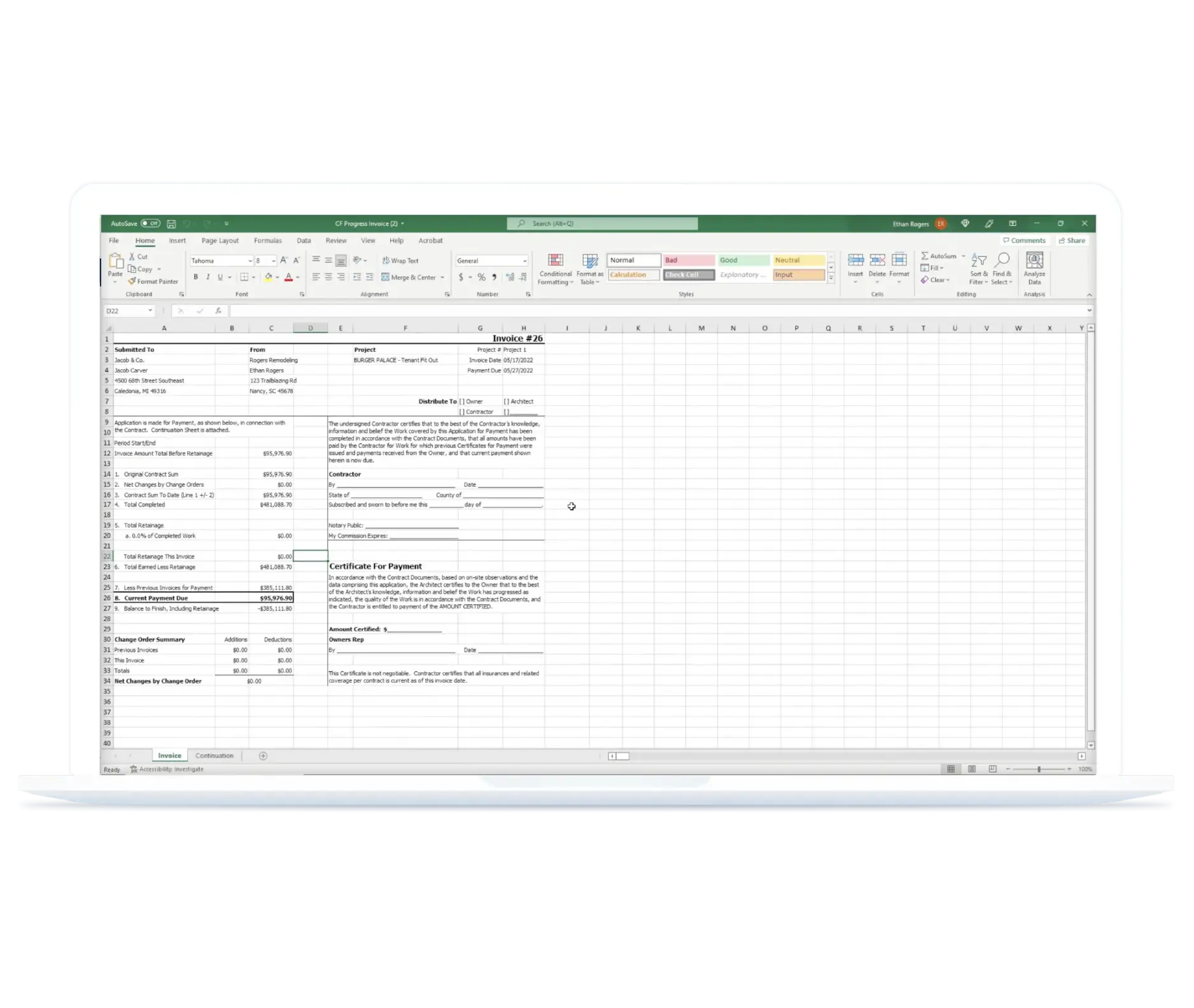 Retention tracking table in Contractor Foreman