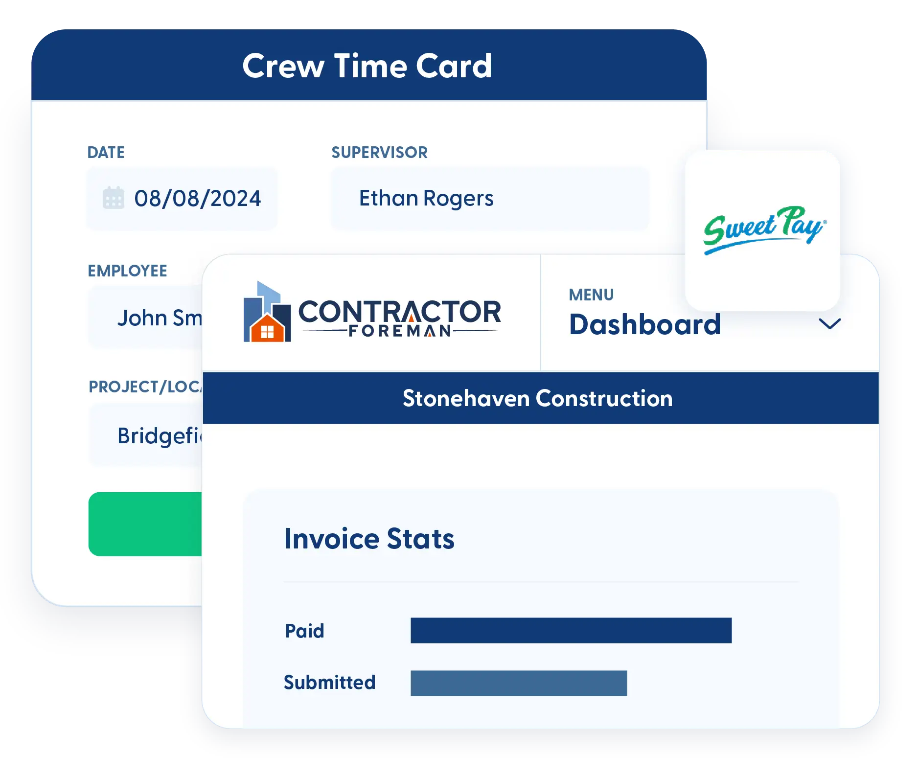 Crew time card with hours and cost code