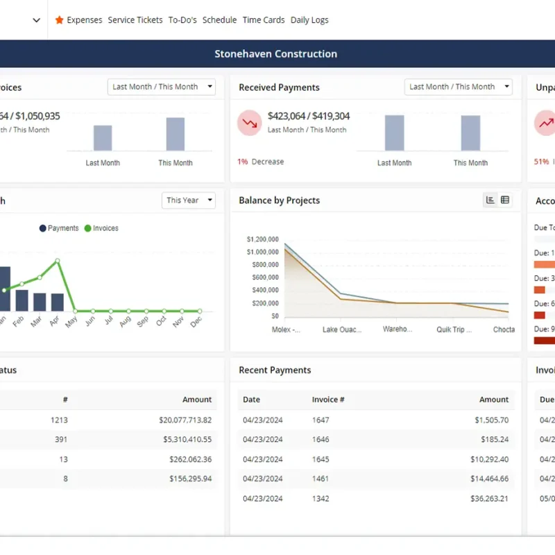 Contractor Foreman invoices screen
