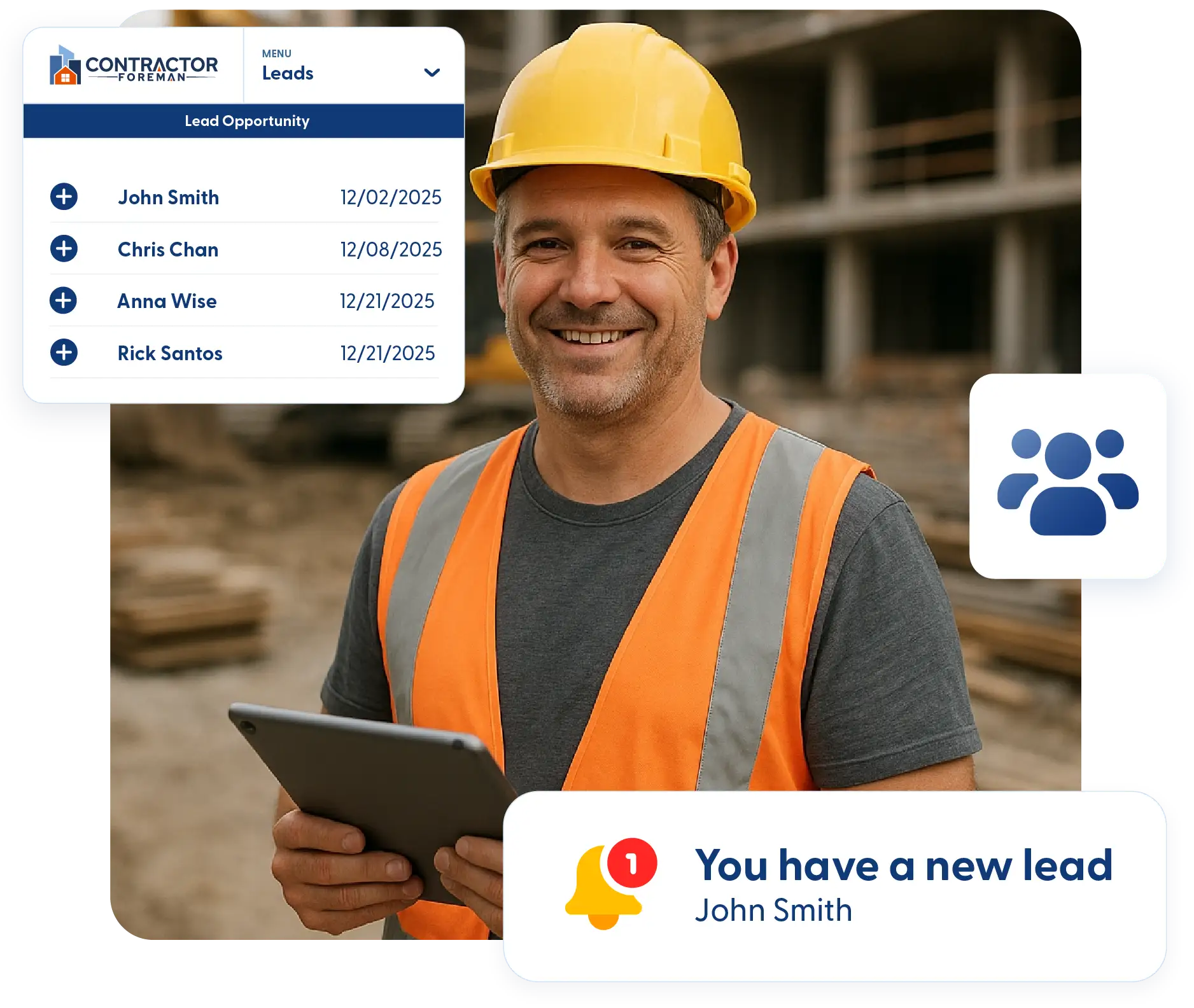Site supervisor in a hard hat reviewing work on a tablet