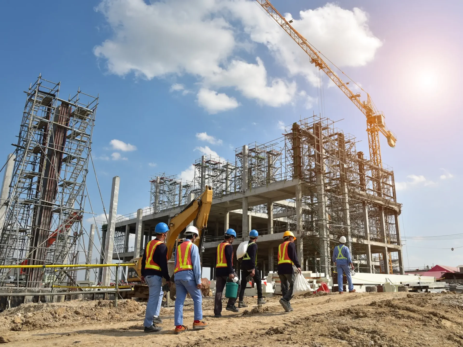 Crew working at an industrial construction site