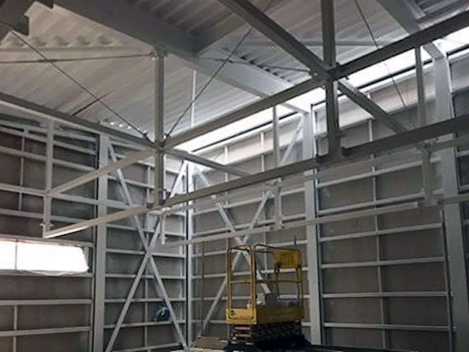 Steel frame interior of an industrial unit