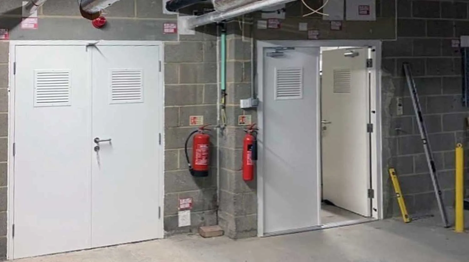 Clean plant room with wall panels and fire equipment