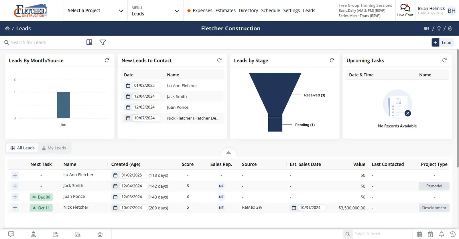 Managing leads on a construction project