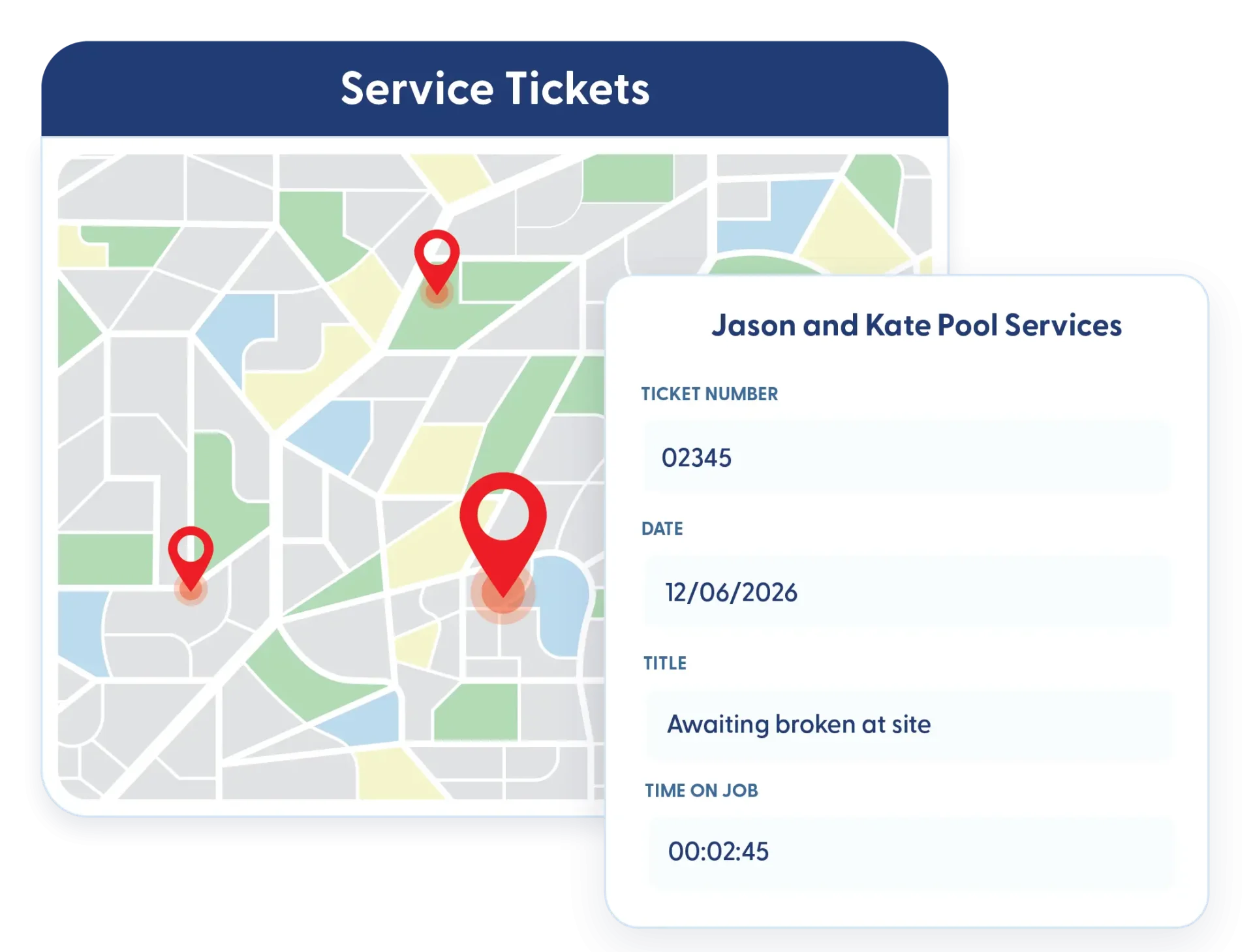 Service tickets plotted on a map