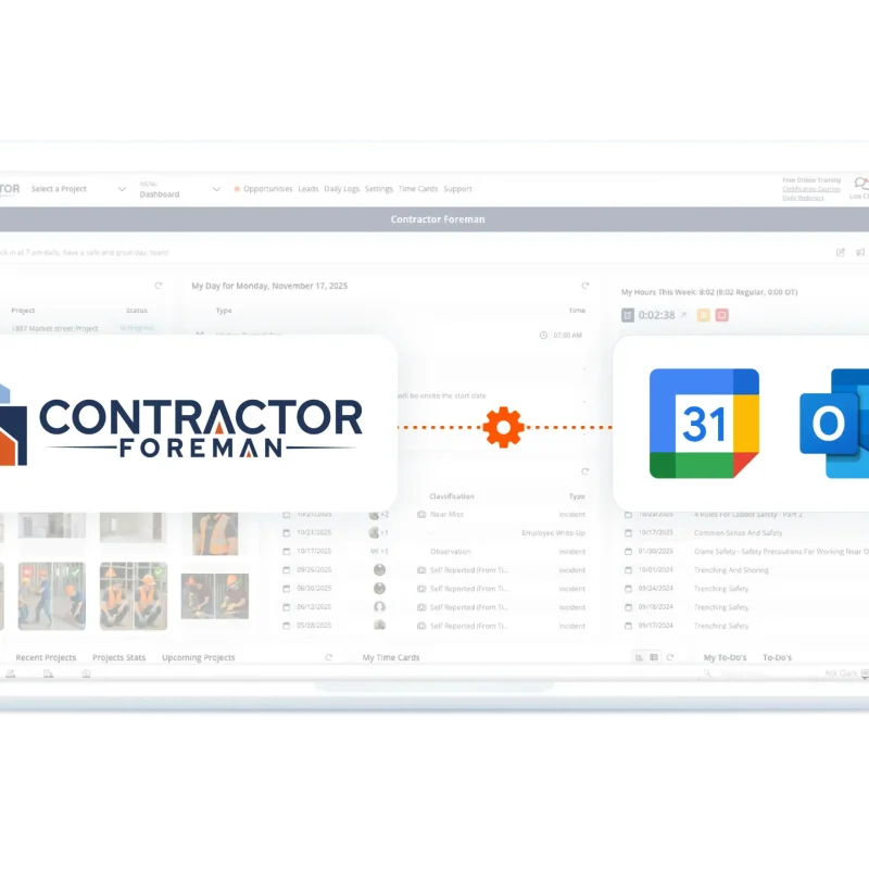 Contractor Foreman syncing with Google and Outlook Calendar