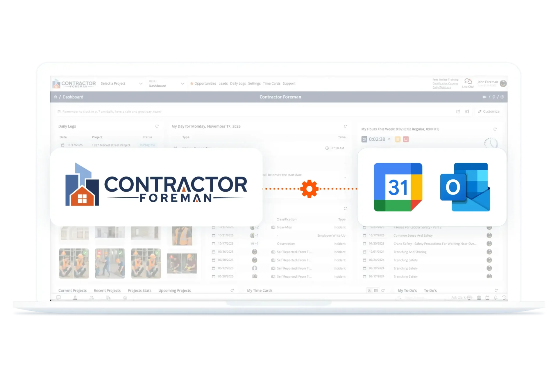 Contractor Foreman syncing with Google and Outlook Calendar
